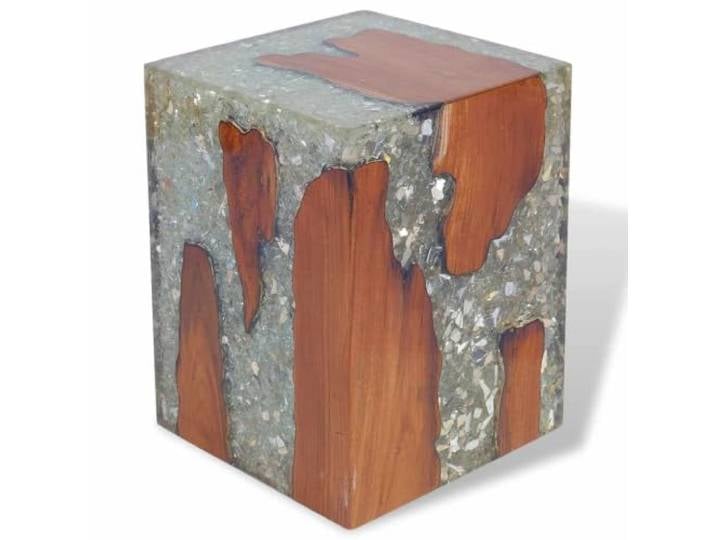 Teakholz Massivholz Hocker und Harz, Hocker Rustikal, Fußhocker , Handgemacht, Retro-Stil, multifunktional, Holz und Harz, robust