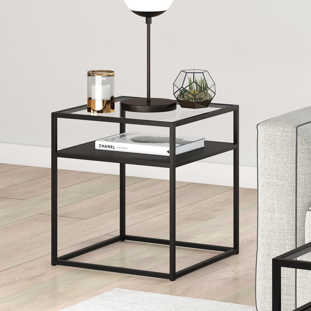 Blue Elephant Glass Top Frame End Table Clear 55.9cm H X 50.8cm W X 50.8cm D