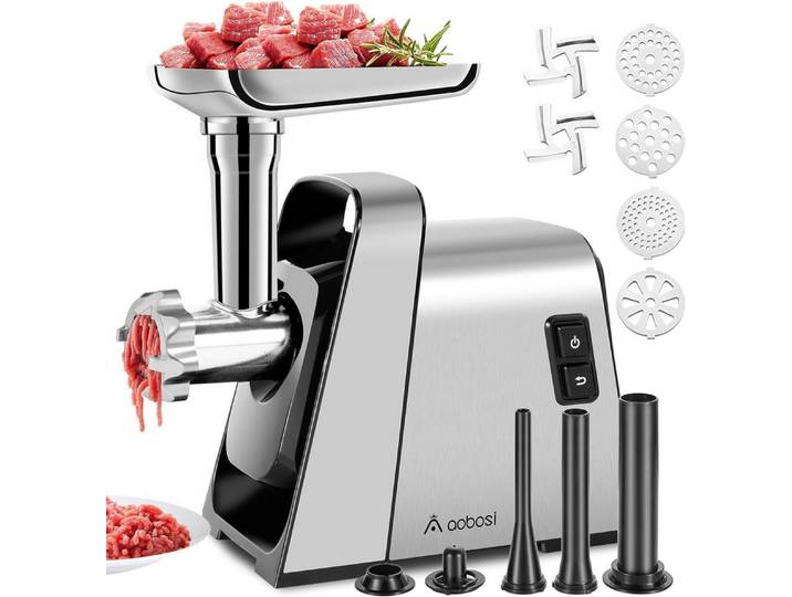 AMZCHEF Fleischwolf MGG-10OT0-SV, 3000,00 W, 120.000 Schnitte pro Minute,Mit zwei Schneidmessern,Mit drei Klingen