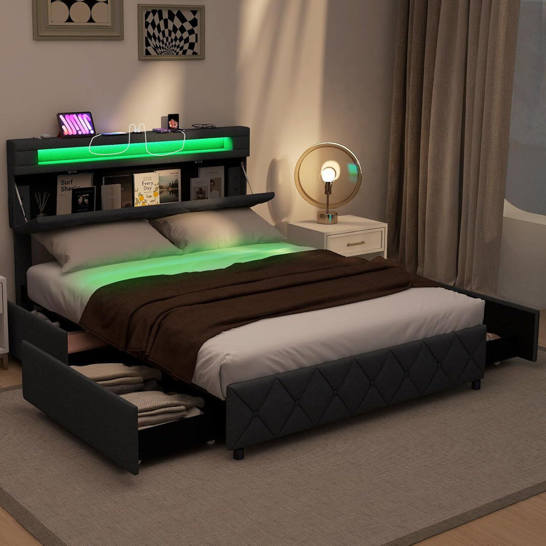Brayden Studio Upholstered Bed Grey 147 x 197 cm