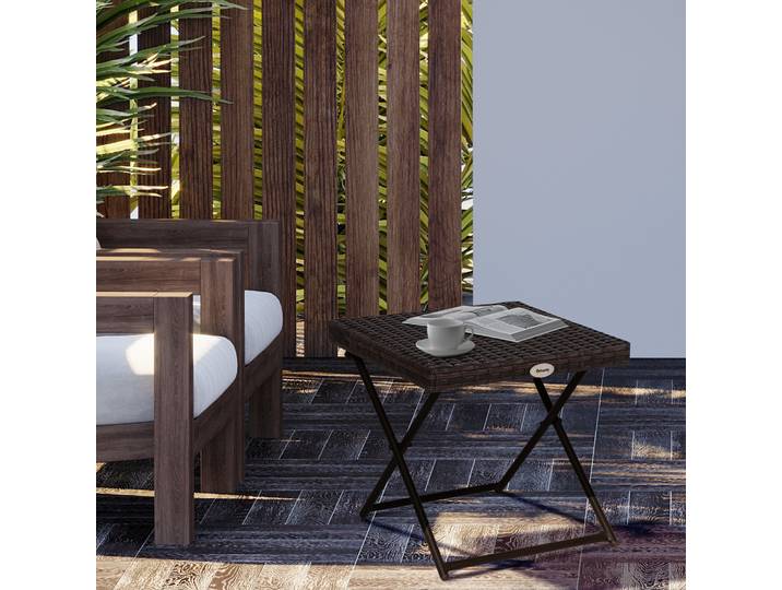 Outsunny Table Basse Pliable Jardin Métal et Résine Marron 40x40cm