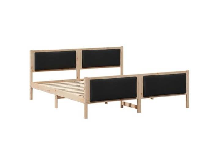 PUGYNBK Bettgestell mit Kopfteil, Schwarz, 180 x 200 cm Kiefernholz, Lattenrost, Bezug aus Polyester, modernes Design