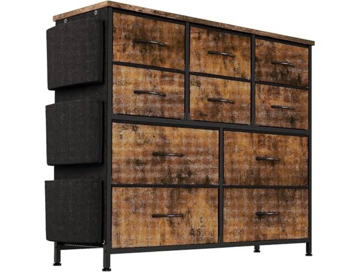 GarveeMore Kommode für Schlafzimmer Mit 10 Stoffschubladen, Hohe Kommode Organizer für Kleidung, Schrank Kinderzimmer, Aufbewahrungsturm Mit Schrank, Metallrahmen