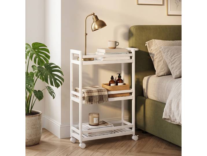 HOMCOM Chariot 3 Niveaux Bambou 55x20x75cm Plateaux à Lattes