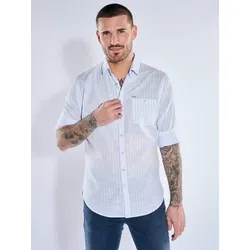 emilio adani Herren Gestreiftes Hemd aus Leinen-Mix Blau regular Button Under - M