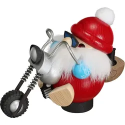 Seiffener Volkskunst Kugelräucherfigur Nikolaus fährt Motorrad 11 cm