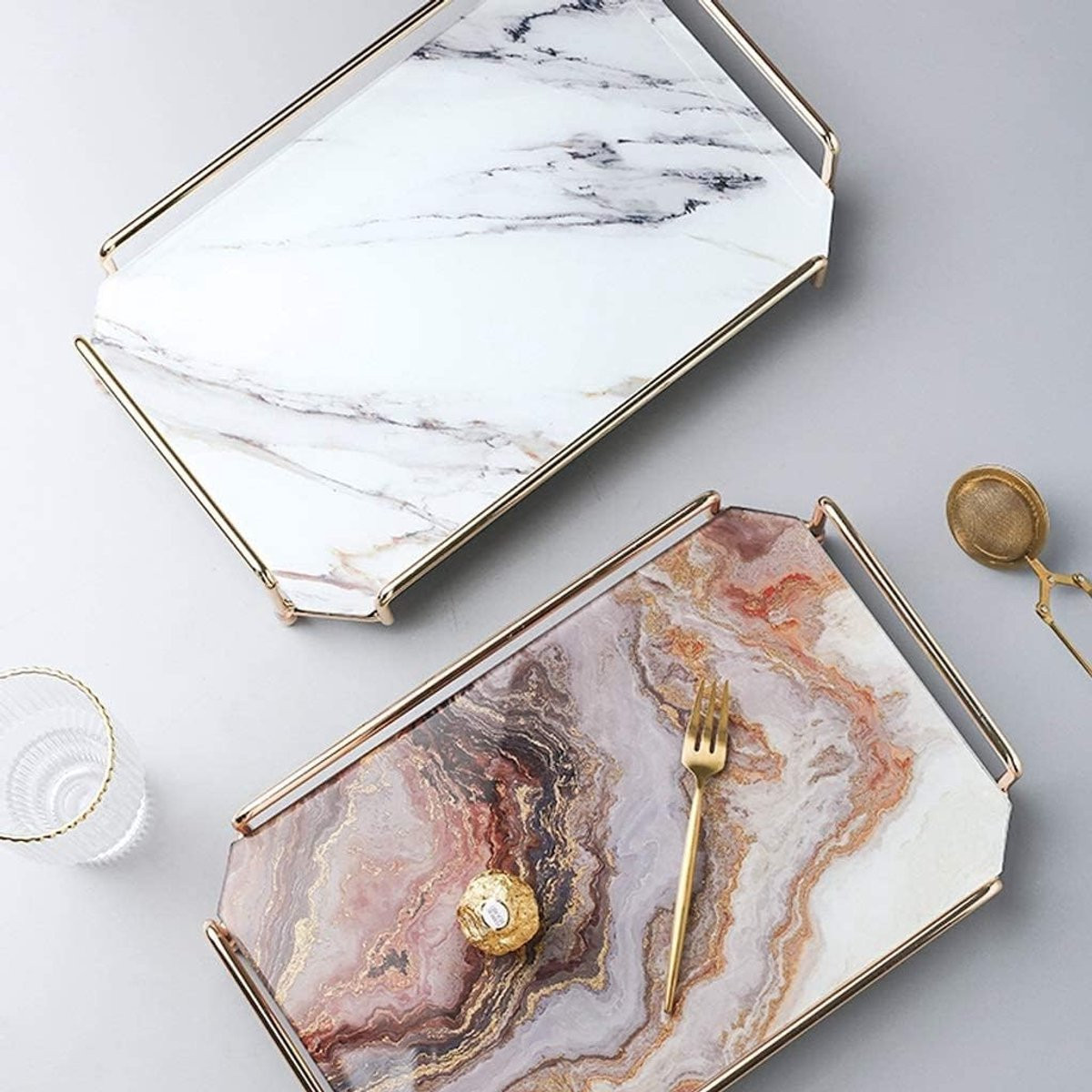 Rechthoekig Marmeren Opbergbakje met Dienblad voor Badkamer en Keuken, Waterafstotend Glas