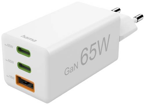 Hama 00201996 USB Ladegerät 65W 1x USB-A, 2x USB-C USB PD Weiß Innenbereich USB Power Delivery (USB-PD)