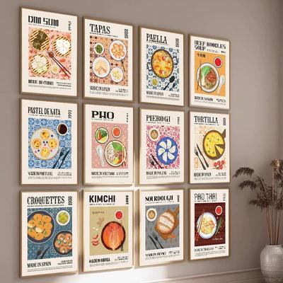 World Cuisine Food Wall Art Kitchen Canvas Poster Ramen Pizza Coffee Decor 6 40x60cm No Frame