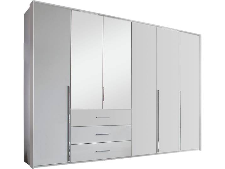 Drehtürenschrank, Holzwerkstoff, Weiß Hochglanz, 304×225×65 cm, Mit Beleuchtung, Klassisch, Rauch