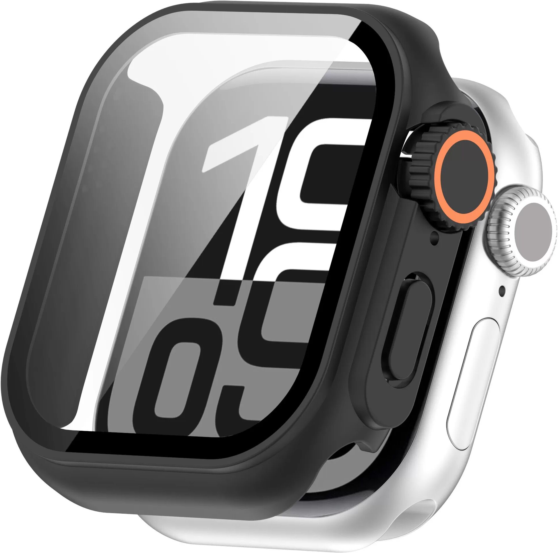 INF Schutzhülle für Apple Watch – Hart-PC und gehärtetes Glas Schwarz 44 mm