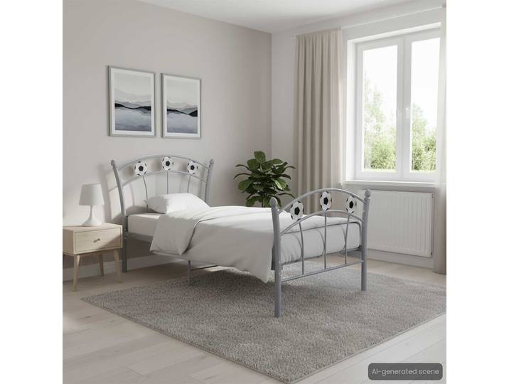 vidaXL Einzelbett mit Fußball-Design Grau Metall 90x200 cm