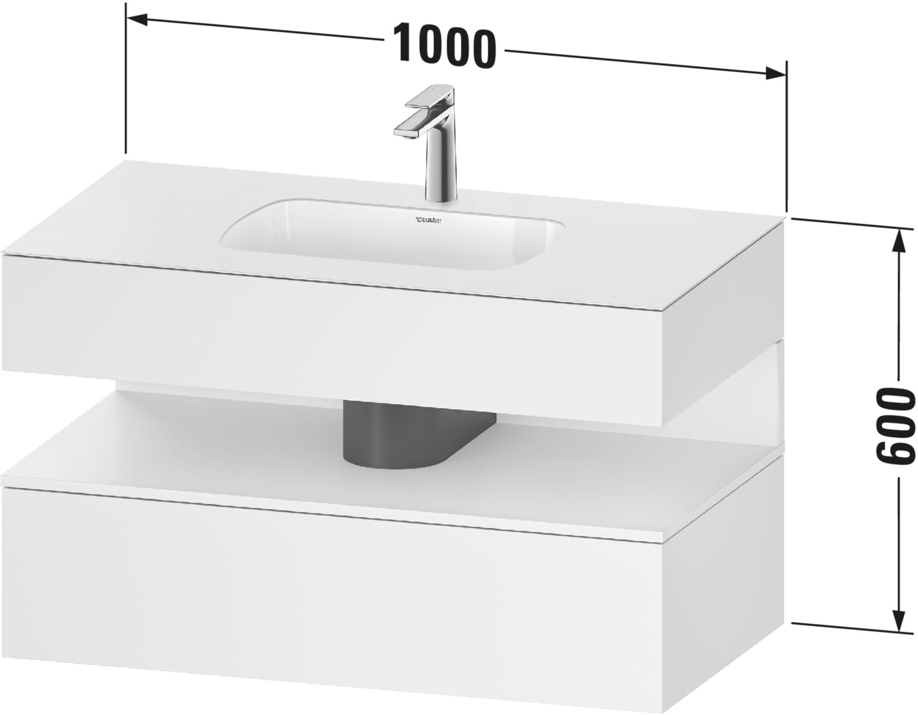 Duravit Einbauwaschtisch-Möbel-Set Qatego 100x55x60cm, graph ma, Konsolen-Waschtischunterbau (QA4786049490000)