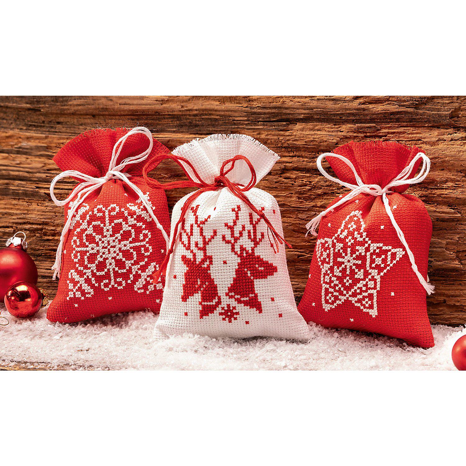 Geschenksäckchen "Nordic rot/weiß", 3er-Set