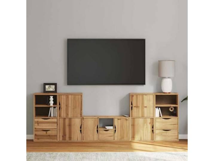 HEFZGDB ODDA Kiefernholz Wohnwand mit Stauraum, 5-TLG. TV-Schrank Modulsystem für Multimedia-Geräte, Bücher und Deko, robuste Oberplatte, modulares Design, vielseitige