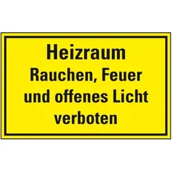 Aufkleber I Hinweisschild Heizraum Rauchen, Feuer...verboten, Folie, selbstklebend, 300x200mm