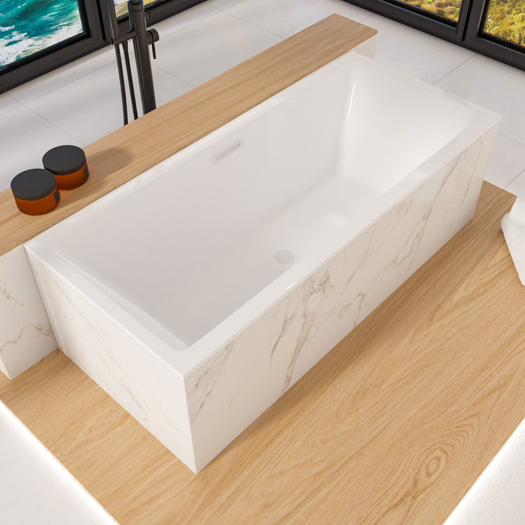 ECOLAM Badewanne Heaven Slim 170x75 cm niedriger Rand moderne Acrylwanne ClickClack weiß TOP Qualiät Rechteck
