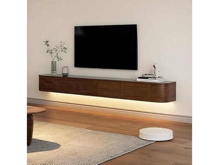 BIGYOUZI Schwebender TV-Schrank aus massivem Holz,Wand TV Schranks mit lockers Nussbaum 200 * 30 * 20CM Mit LED-Licht