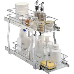 VEVOR Ausziehbarer Spülschrank-Organizer mit 2 Ebenen unter Waschbecken (215x533x385 mm) Gewürzregal Küchenregal Lagerregal Organizer für Küche Badezimmer 245x563x485 mm (Einbaumaß)
