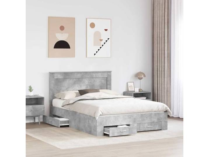 KTHLBRH Bettgestell mit Schublade und Kopfteil, aus mehrschichtigem Holz Modernes Design, integrierter Behälter, glatte Oberfläche, platzsparend