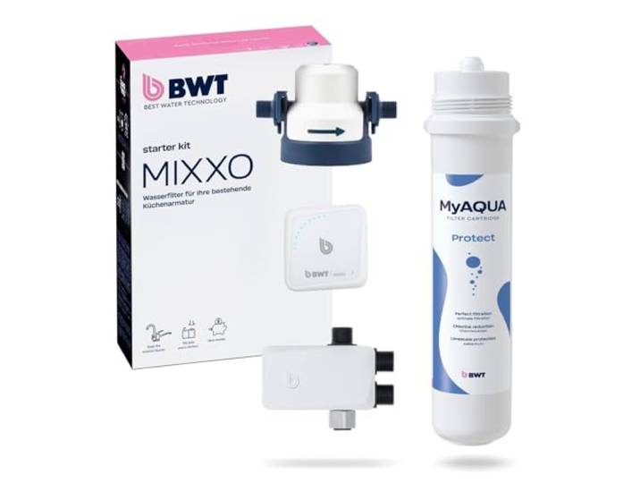 BWT MIXXO PROTECT Starter Kit Wasserfilter Wasserhahn inkl. Filterkartusche, gefiltertes oder ungefiltertes Wasser auf Knopfdruck, direkt aus dem Wasserhahn