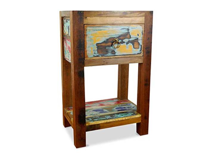 livasia Asiatischer Nachttisch aus Massivholz – 40x30x65cm – handgefertigter Beistelltisch aus Holz aus Java, recyceltes & versiegeltes Teakholz von ehemaligen Fischerbooten, Vintage Look