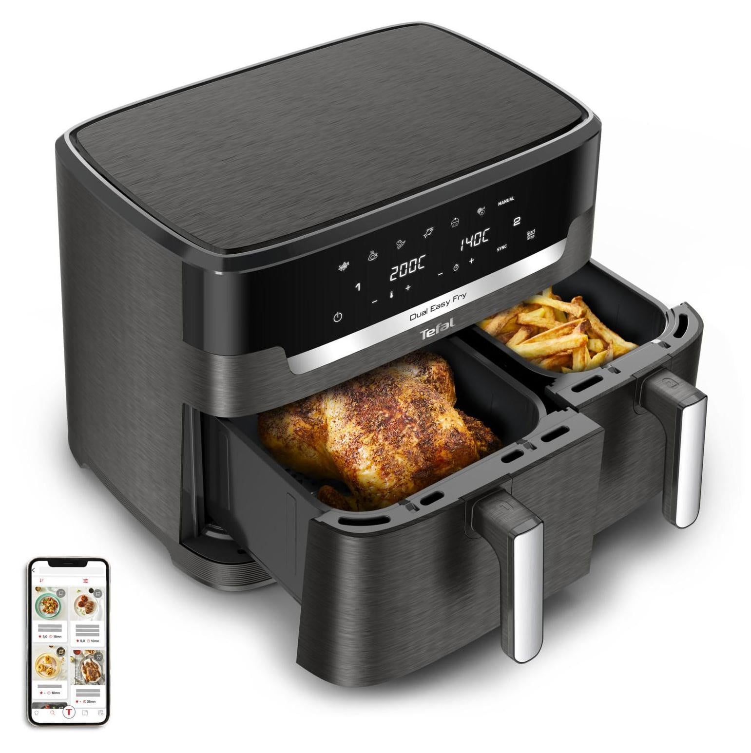 Tefal Easy Fry Dual XXL EY942HE0 Airfryer, 11 liter, Grijs, 2020W, Dual Zone met digitaal display