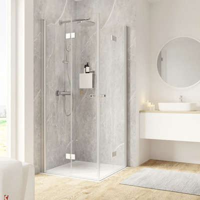 SCHULTE Eckeinstieg mit Drehfalttür Garant 2.0 ExpressPlus 100 x 100 x 200 cm Profil aluminium Klarglas schmutzabweisend