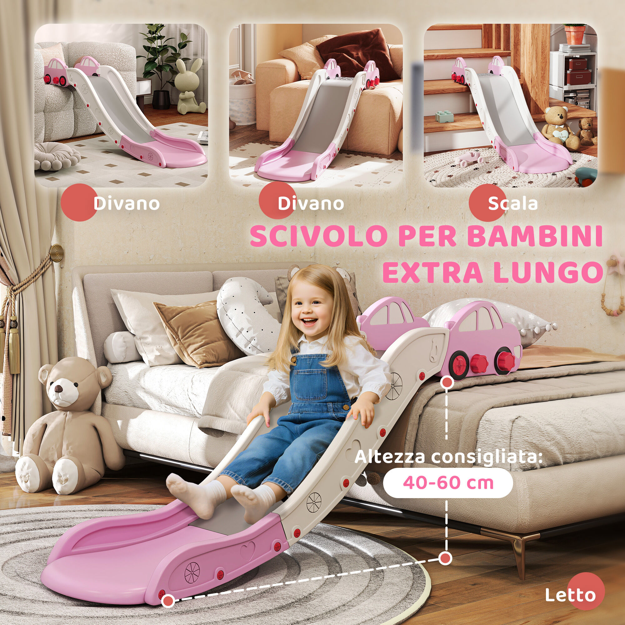 Altro Scivolo Per Bambini In Hdpe Con Zona Di Ammortizzazione Integrata, Per Divani, Letti, Età 18-48 Mesi, Rosa