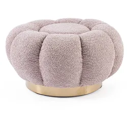 Pouf Florel aus Boucle-Stoff, modern gepolstert, rund, Altrosa, mit goldfarbenem Mittelfuß