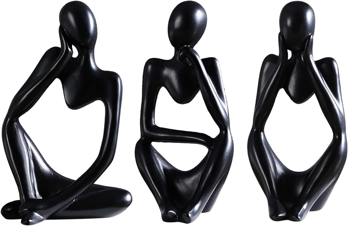 Set van 3 abstracte karakter sculpturen Moderne Holle Denker - Woondecoratie - Zwart