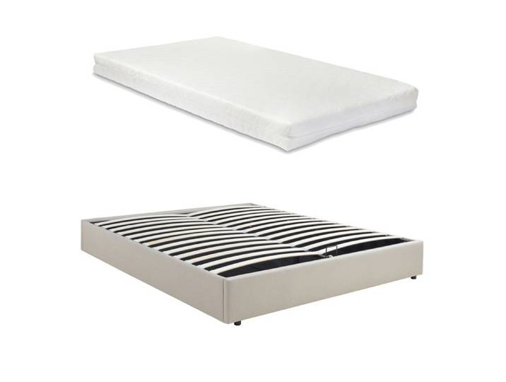 Lit coffre Nola avec matelas 180 x 200 cm tissu beige