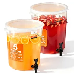 VEVOR Getränkespender, 19 L Getränkespender für Partys, Saftspender aus Kunststoff mit Zapfhahn und Deckel, Eistee-Limonadensaft-Wasserspender, für Restaurants, Hotels, Partys, 2er-Pack