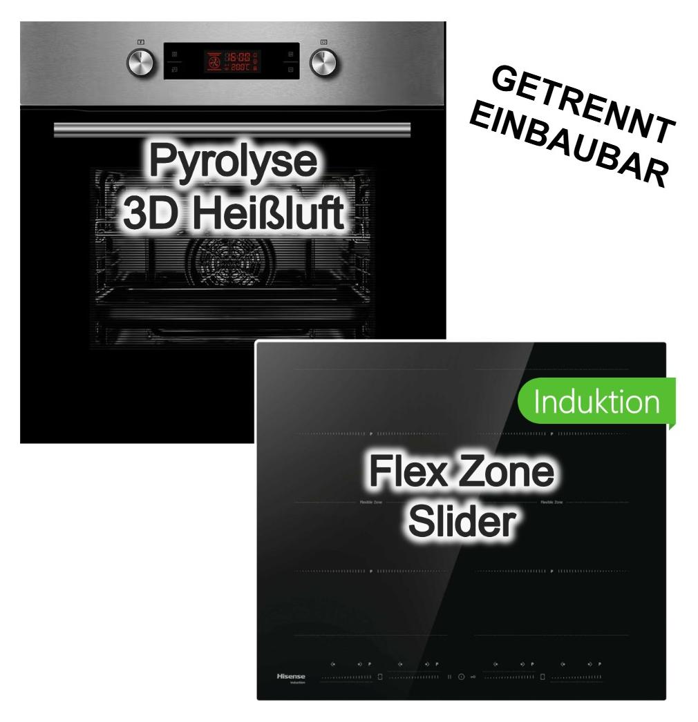 Herdset Midea Backofen 3D-Heißluft Pyrolyse Teleskopauszug+ Hisense Induktionskochfeld FlexZone Slider-Touch