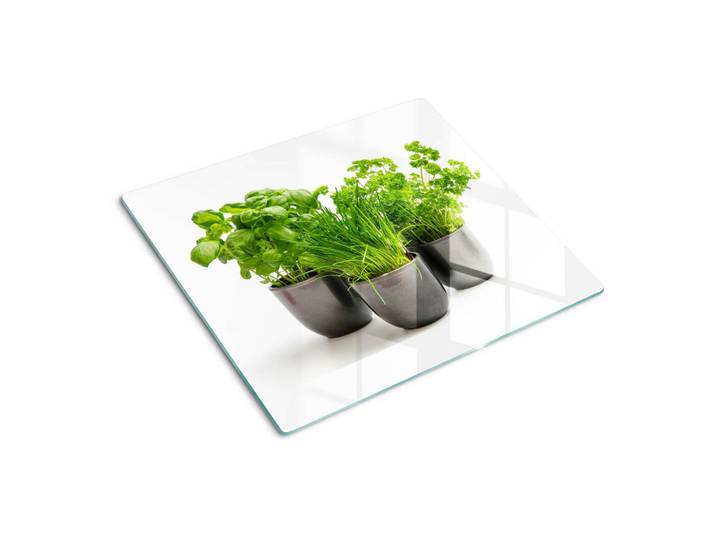 Tulup Glasplatte 60x52 cm Kräuter in Töpfen, Grün, Glas, 60x0.4x52 cm, Küchen, Küchenelektrogeräte, Herde, Herdabdeckplatten