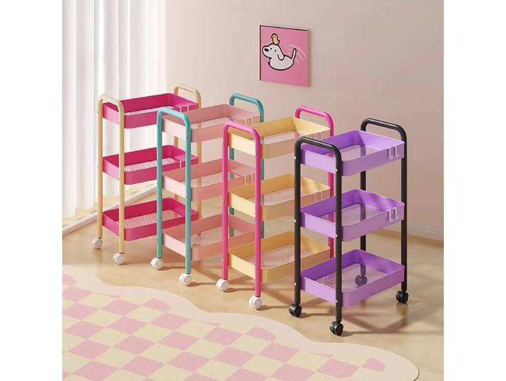 Étagère de rangement pour chariot de couleur contrastée, organisateur de chariot Mobile multicouche, support de rangement pour salle de bain, support de rangement avec roulettes