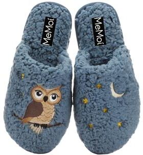 Women's Women's Night Owl Hard Bottom Plush Slippers by MeMoi in Denim (Size S)