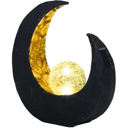 Gartendeko Solarlampen für Außen Outdoor Balkon Deko schwarz gold Mond Glaskugel, 1x LED, LxBxH 29,4x9x30,5 cm