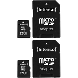 Intenso 2er-Set microSDHC-Speicherkarte, 32 GB, Class 10, inkl. SD-Adapter (32 GB, microSDHC), Speicherkarte, Schwarz