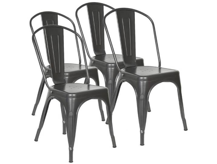 Chaise de Cuisine Empilable OHMG - Lot de 4 - 45 cm H - Dossier - Jardin Balcon Bistrot Salon Bronze