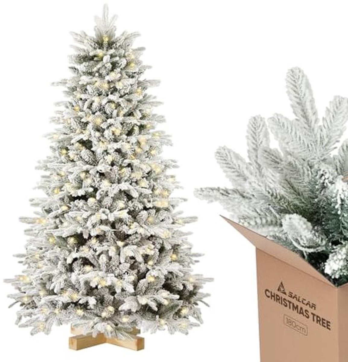 Witte kunstkerstboom met 330 LED-verlichting, Hoogte: 180 cm