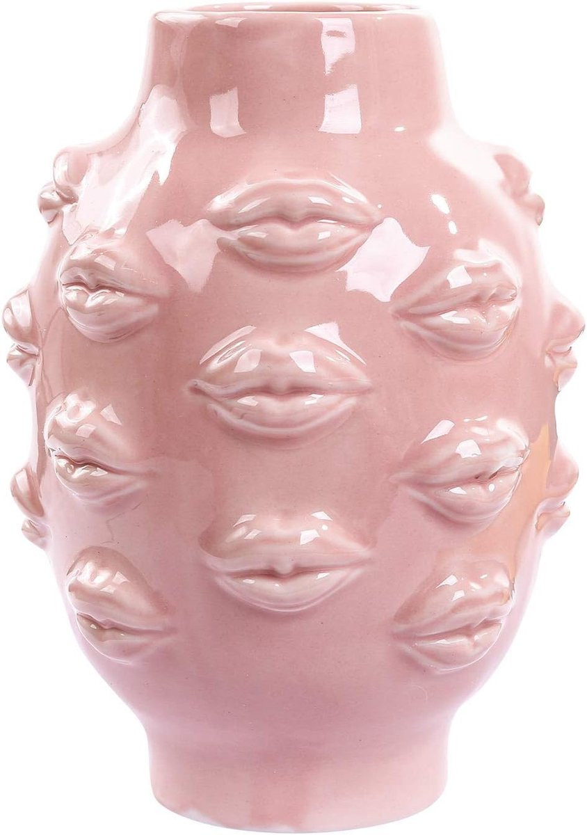 Keramische Body Vaas met Lippenontwerp - Artistieke Lichaamsvorm - Roze - Hoogte: 16,56 cm