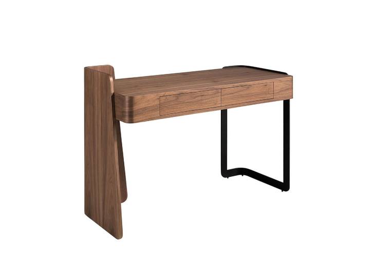 Angel Cerda Schreibtisch aus Nussbaum und schwarz epoxidbeschichtetem Edelstahl, Walnussfarben, Schwarz, Metall, Holz, Echtholz,Nussbaum, Mode, 2 Schubladen, Rechteckig,Rechteckig, eckig, 123x85x52 cm, Büromöbel, Schreibtische, Bürotische