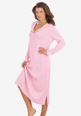 Plus Size Women's Thermal Henley Sleepshirt by Dreams & Co. in Pink (Size 14/16) Nightgown