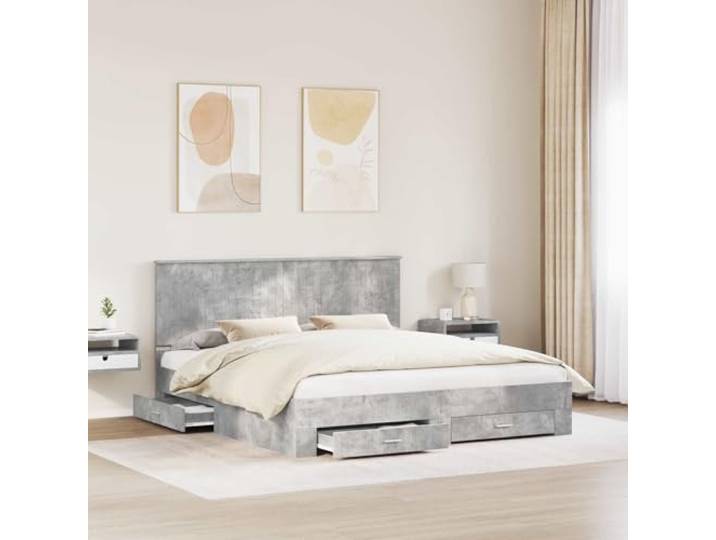 KTHLBRH Bettgestell grau Zement 180 x 200 cm Robustes Holz, minimalistisches Design, integrierter Behälter, Doppelzimmer