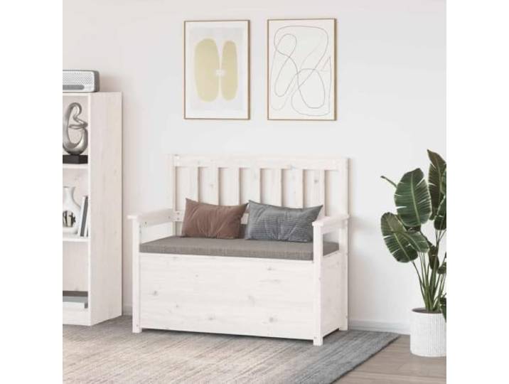 NLQMSU Sitzbank, weiß, 112,5 x 51,5 x 96,5 cm, Kiefernholz, massiv Stauraum unter Sitz, Rückenlehne und Armlehnen, Kiefer massiv, max. 110 kg pro Sitzfläche