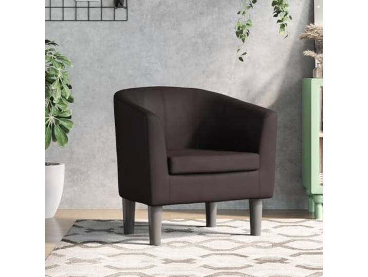 HEFZGDB Moderner Clubsessel Braun Kunstleder Elegant für Wohnzimmer Schlafzimmer Büro Schmutzabweisend Leicht zu Reinigen Strapazierfähiges Material Stabiles Holzgestell Bequem