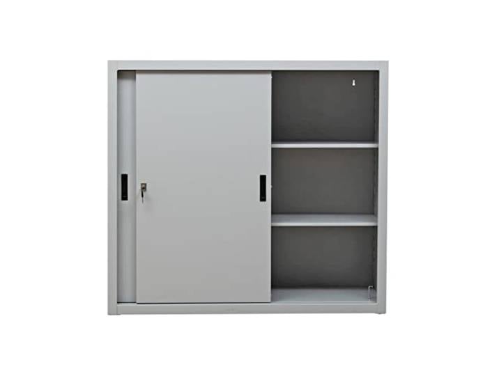 Schrank & Stuhl Aktenschrank Schiebetürenschrank Büroschrank mit höhenverstell­baren Fachböden, 109x120x45 cm, Grau