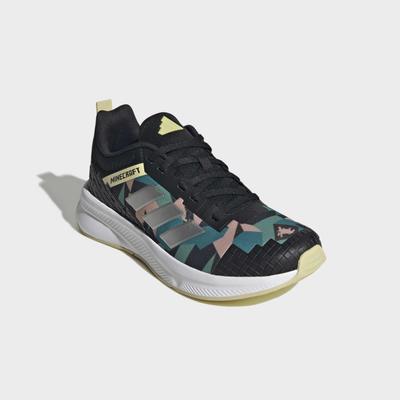 Laufschuh ADIDAS SPORTSWEAR "ADIDAS MINECRAFT FORTARUN 4.0 KINDER UND TEENS", Kinder, Gr. 36, core schwarz, matte silber, dual gelb, Synthetik, Textil, Schuhe Laufschuh
