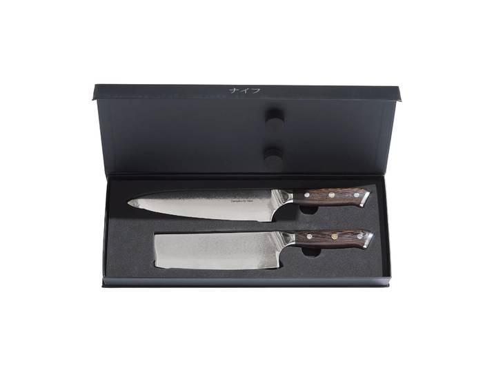 Hâws Ensemble de couteaux de chef et couteau à légumes Damascus By Hâws 2 pièces Wengé